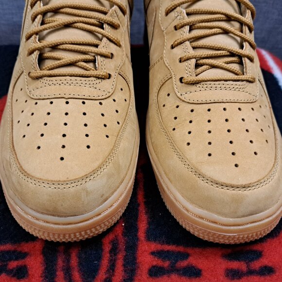 Size 9.5 Women’s NIKE AIR FORCE 1 HI HIGH PREMIUM PRM FLAX-WHEAT 654440-200 2016 - Picture 13 of 13